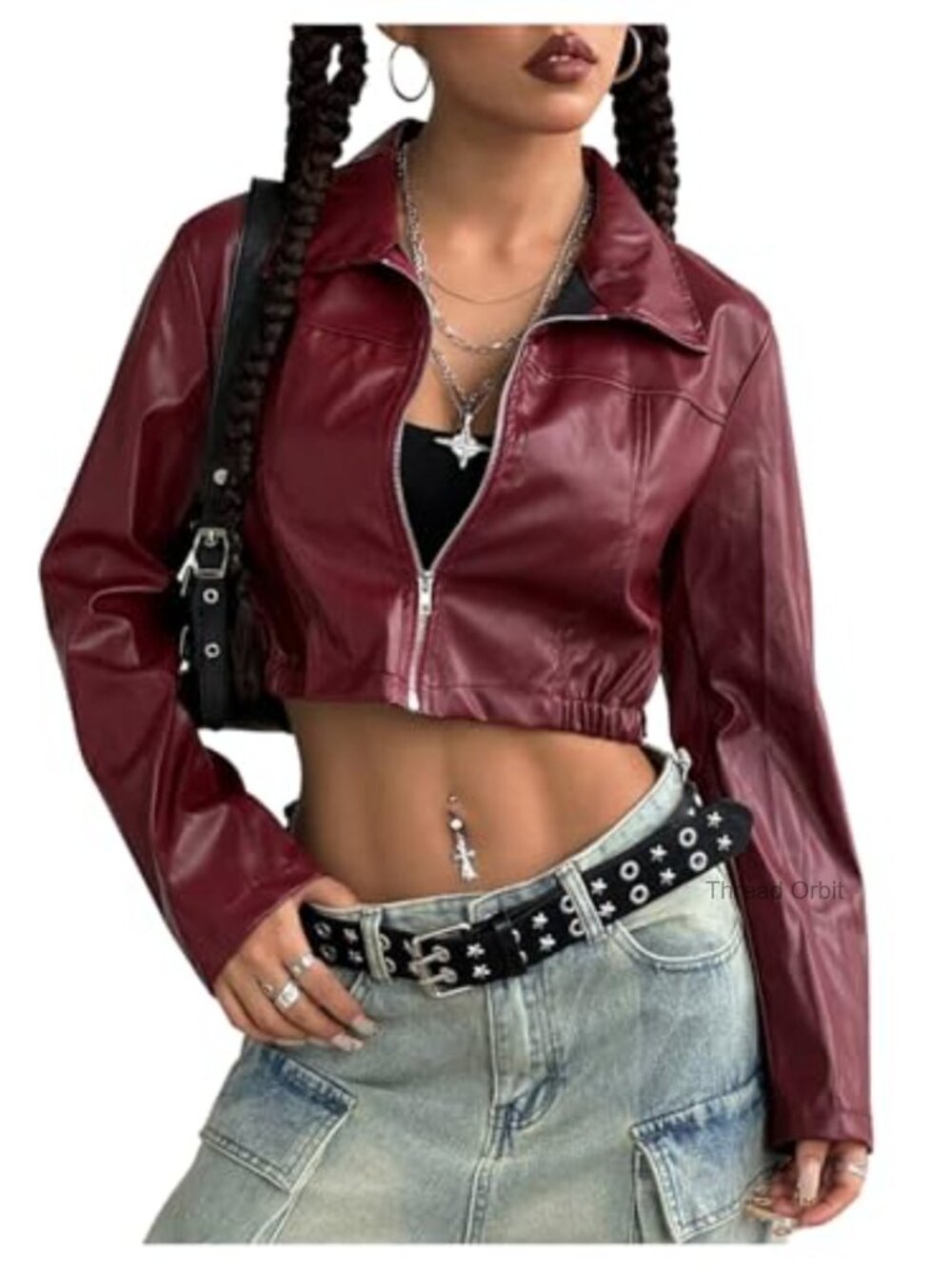 Women's Motorcycle Leather Race Car Jacket Cropped Streetwear Lightweight Long
